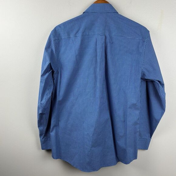 Jos A Banks Men Dress Shirt Medium Blue check Long Sleeve Traveler Cotton - Picture 5 of 7
